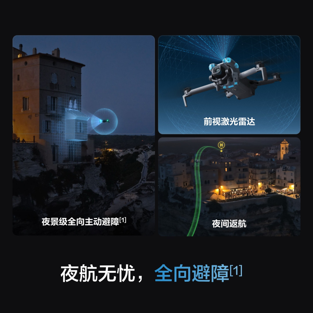 Mini 5 Pro in flight with the gimbal rotating for vertical capture