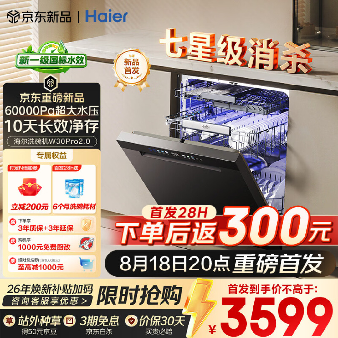 Haier W30 Pro 2.0 Dishwasher Review 2026: Dual Steam 16-Place at ¥3,026